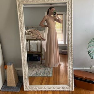 Jenny Yoo bridesmaid blush peach dress.